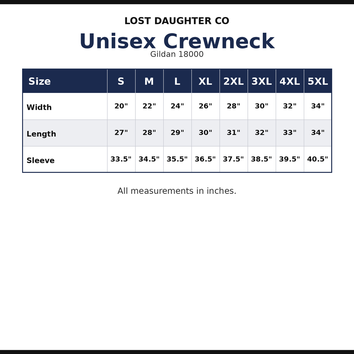 Unisex Crewneck size chart